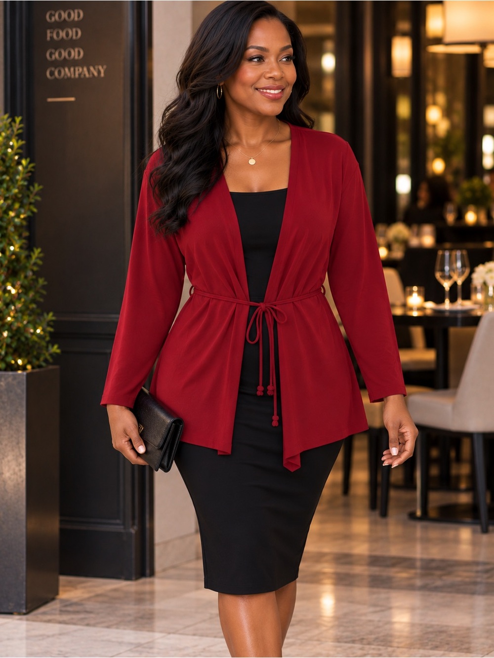 THE LOOK BY RANDOLPH DUKE Cardigan Burgundy Tie Waist Open Front Women’s Plus 1X - Picture 6 of 16